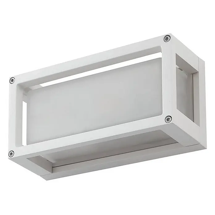 Lucande Außenwandleuchte Aurelien - weiß / opal, IP54 - Weiße rechteckige Leuchte mit mattiertem Diffusor und sichtbaren Schrauben.