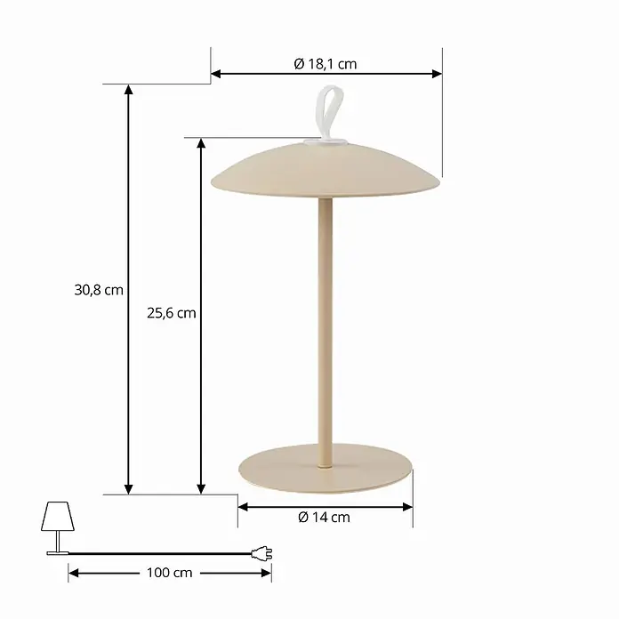 Lindby LED-Tischleuchte Kanani - L x B x H: 18,1 x 18,1 x 30,8 cm, creme / amber, creme / amber, Warmweiß - Hellbeige, pilzförmige Tischleuchte. Höhe 30,8 cm, Schirm Ø 18,1 cm, Basis Ø 14 cm.