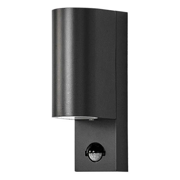 Lindby Außenwandleuchte Palina - 12 x 7 x 21,6 cm, schwarz, IP44 - Schwarze Außenwandleuchte mit zylindrischem Downlight, rechteckiger Basis und integriertem Bewegungsmelder.