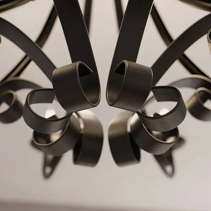 Lindby Kronleuchter Scaleria - antikbraun, E14 - Kronleuchter mit dunklen, strukturierten Metallspiralarmen.
