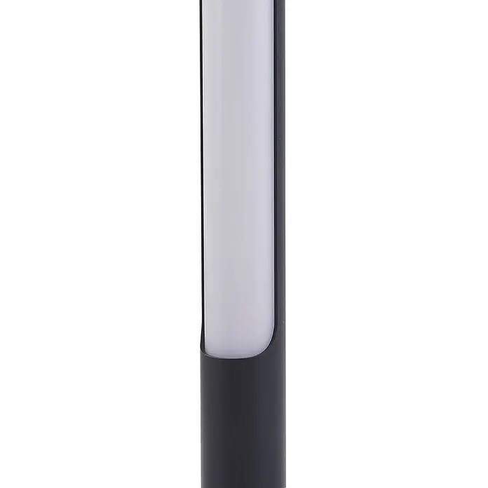 Lindby LED-Tischleuchte Kompis - alu / grau / zink, Warmweiß - Dunkelgraue Außenwegeleuchte mit zylindrischem weißen Diffusor.