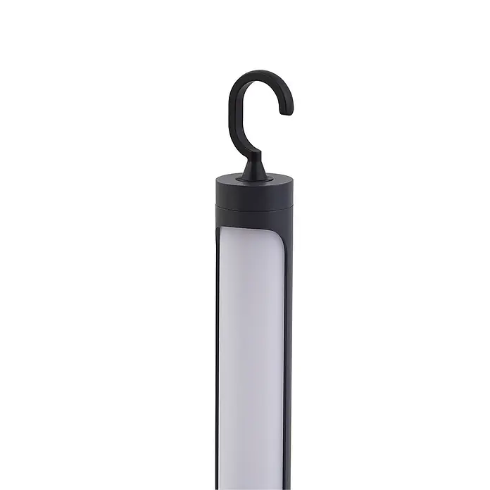 Lindby LED-Tischleuchte Kompis - alu / grau / zink, Warmweiß - Schwarze LED-Röhrenleuchte mit weißem Lichtpanel und Aufhängehaken.
