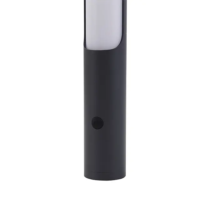 Lindby LED-Tischleuchte Kompis - alu / grau / zink, Warmweiß - Schwarze zylindrische Außenleuchte mit weißem Diffusor und Ein-/Ausschalter.