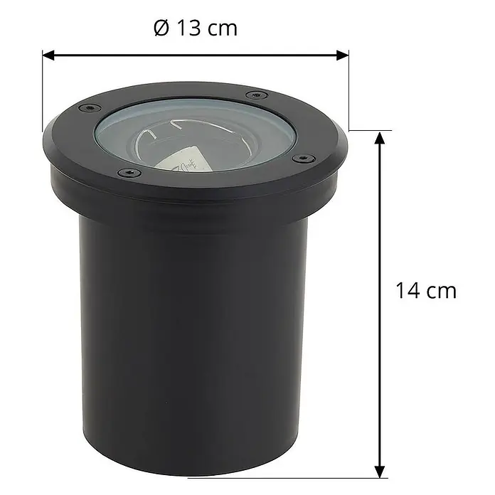 Lindby LED-Gartenstrahler Cliff -  - Schwarze zylindrische Bodeneinbauleuchte mit Glasabdeckung. Durchmesser 13 cm, Höhe 14 cm.