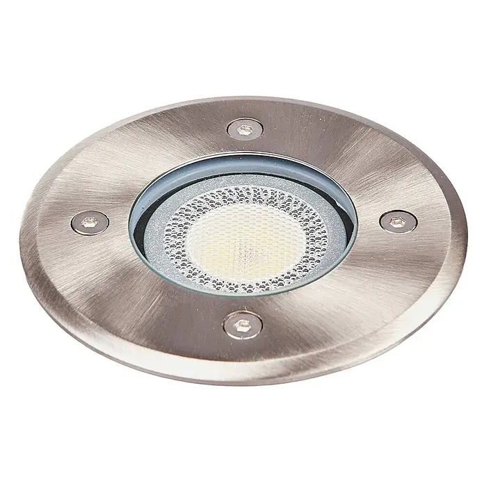 Lindby LED-Gartenstrahler Insa -  - Gebürstete Edelstahl-LED-Bodeneinbauleuchte mit klarer Glasabdeckung und sichtbaren Sechskantschrauben.