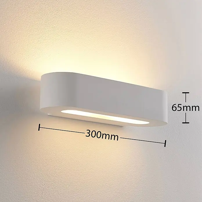 Lindby Wandleuchte Fioni - L x B x H: 10,5 x 30 x 6,5 cm, weiß / opal, G9 - Weiße ovale LED-Wandleuchte, 300x65mm, strahlt warmes Licht nach oben und unten aus.