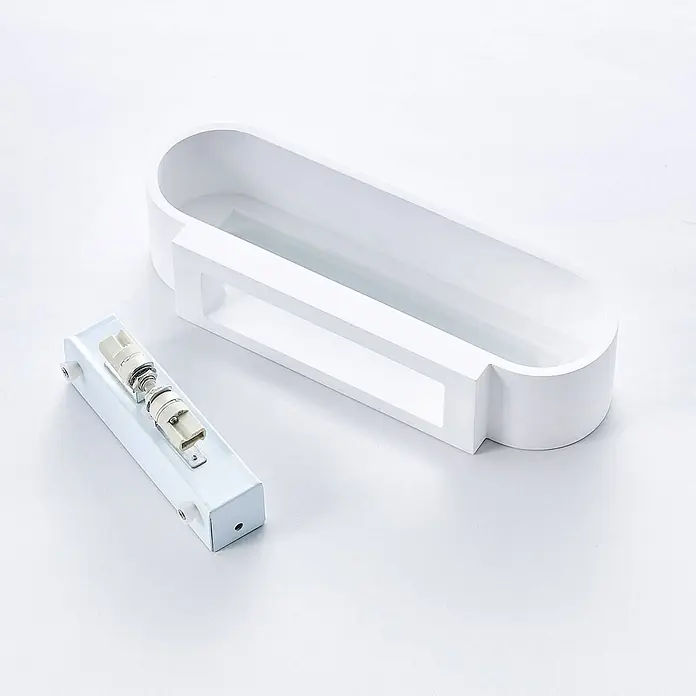 Lindby Wandleuchte Fioni - L x B x H: 10,5 x 30 x 6,5 cm, weiß / opal, G9 - Weißes ovales Leuchtengehäuse und separate interne Lampenfassungseinheit.