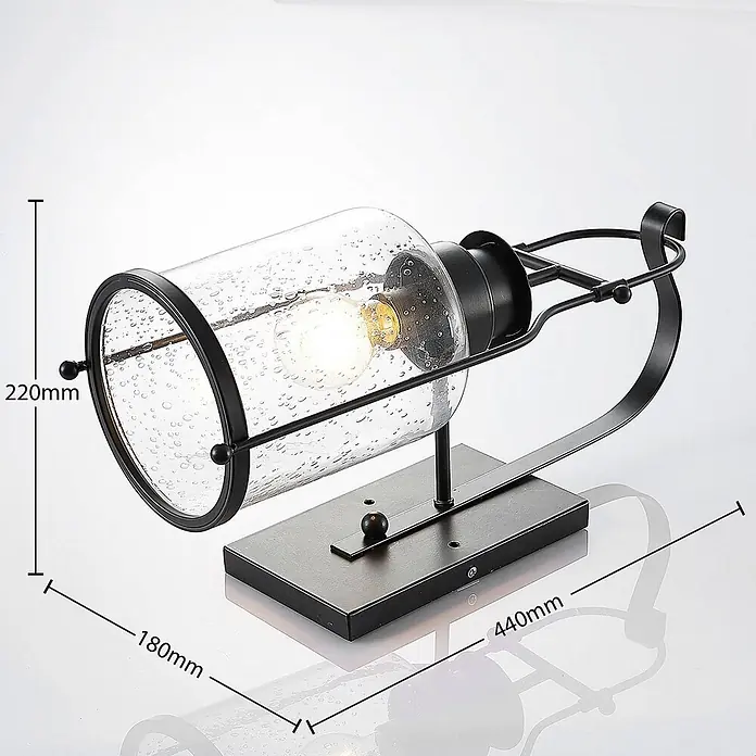 Lindby Wandleuchte Rozalie - L x B x H: 22 x 18 x 44 cm, schwarz, E27 - Industrielle Wandleuchte aus schwarzem Metall mit gesprenkeltem Glaszylinder und freiliegender Glühbirne.