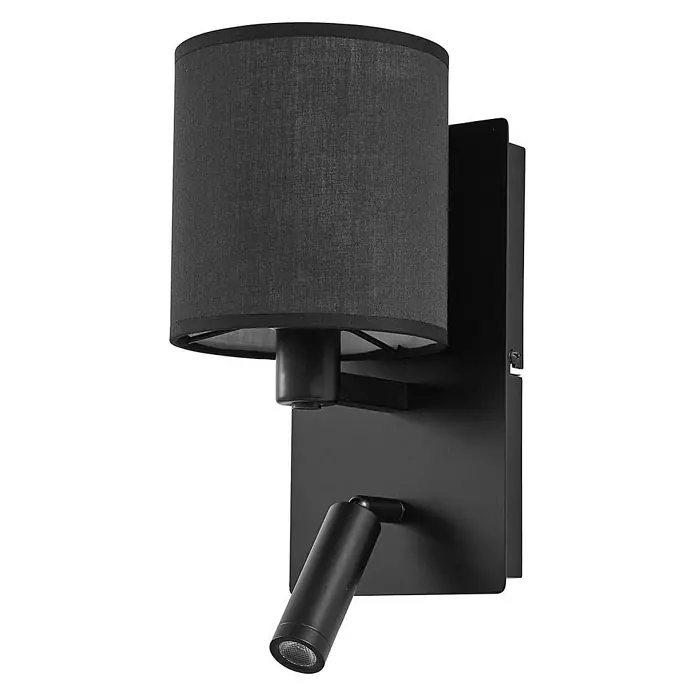 Lindby Wandleuchte Aiden - L x B x H: 18 x 14 x 30,8 cm, schwarz, E14 - Schwarze Wandleuchte mit zylindrischem Stoffschirm und verstellbarem LED-Spot.