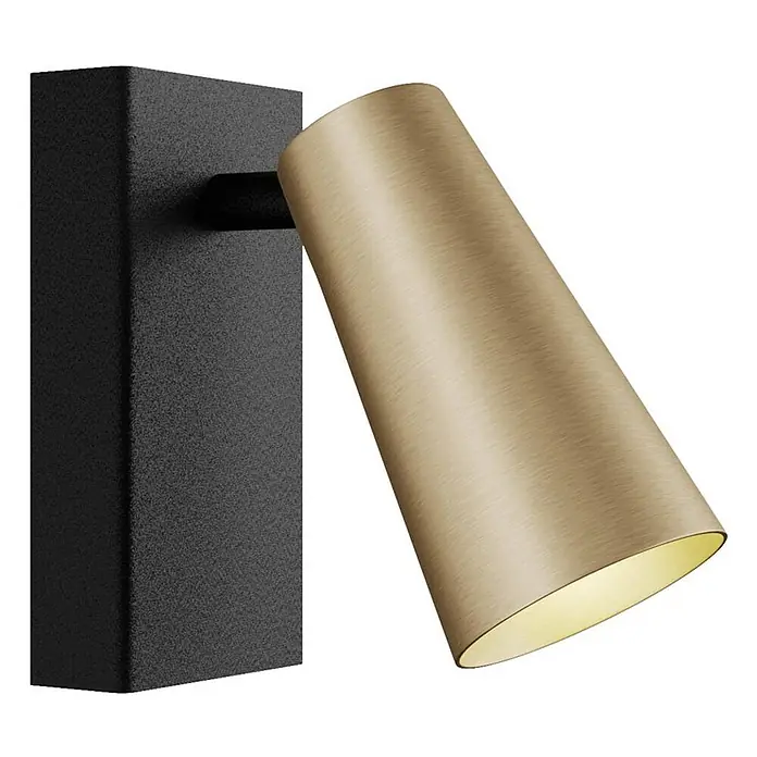 Lucande Wandstrahler Angelina - L x B x H: 16 x 6,5 x 13 cm, schwarz, messing / gold, GU10 - Wandstrahler mit schwarzem, strukturiertem Sockel und einem angewinkelten, messingfarbenen zylindrischen Lampenkopf.
