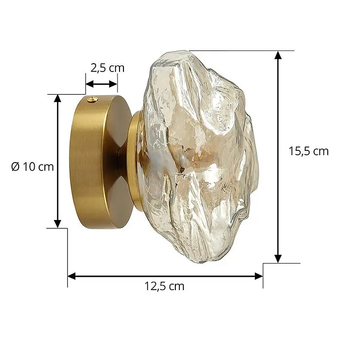 Lindby Wandleuchte Piatra - L x B x H: 12,5 x 15,5 x 15,5 cm, creme / amber, G9 - Wandleuchte aus Messing und strukturiertem Glas, Ø10 cm Sockel, 15,5 cm Höhe, 12,5 cm Tiefe.