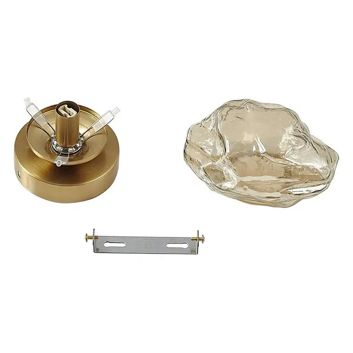 Lindby Wandleuchte Piatra - L x B x H: 12,5 x 15,5 x 15,5 cm, creme / amber, G9 - Messingfarbener Deckenleuchtenfuß mit Fassung, Montagehalterung und klarem strukturiertem Glasschirm.