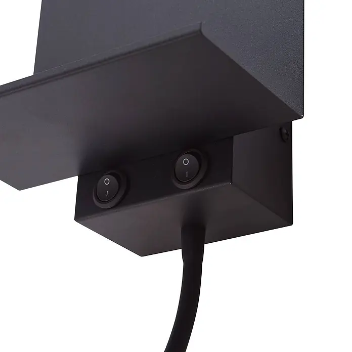 Lindby Wandleuchte Thorid - L x B x H: 15,2 x 18 x 45 cm, schwarz, schwarz, G9 - Dunkelgraue Metallhalterung mit zwei Wippschaltern und einem flexiblen Arm.