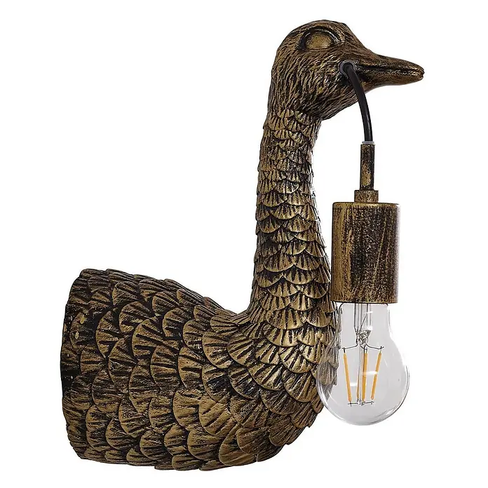 Lindby Wandleuchte Nirvathia - L x B x H: 24,5 x 9 x 30,5 cm, bronze / altmessing, E27 - Wandleuchte in Form einer goldenen Gans mit antikem Finish, die eine Glühbirne im Schnabel hält.