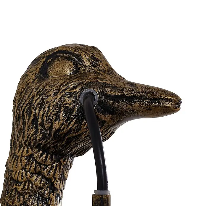 Lindby Wandleuchte Nirvathia - L x B x H: 24,5 x 9 x 30,5 cm, bronze / altmessing, E27 - Strukturierter gold-schwarzer Gänsekopf mit schwarzem Kabel, wahrscheinlich ein Lampensockel.