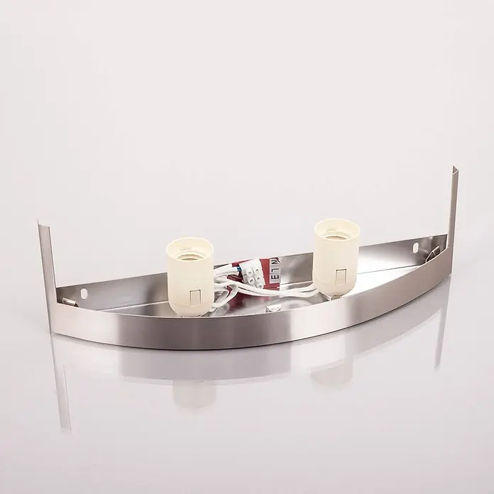 Lindby Wandleuchte Karla - L x B x H: 7,5 x 33 x 22 cm, alu / grau / zink, weiß / opal, E27 - Gebogene Wandleuchtenbasis aus gebürstetem Edelstahl mit zwei Lampenfassungen und sichtbarer Verkabelung.