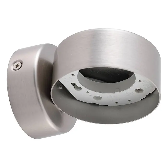 Lindby Wandleuchte Jyla - L x B x H: 10,5 x 8 x 7 cm, alu / grau / zink, 2GX53 - Wandmontierter Strahler aus gebürstetem Metall mit verstellbarem zylindrischem Kopf, der die interne Lampenfassung zeigt.