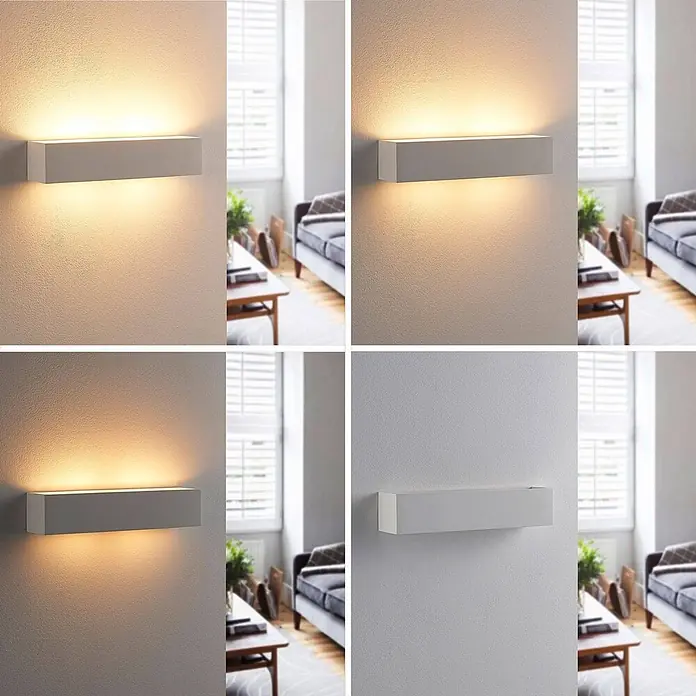 Lindby Wandleuchte Tjada - weiß / opal, G9 - Weiße rechteckige Wandleuchte für warmes Auf- und Abwärtslicht in einem Raum, auch unbeleuchtet gezeigt.
