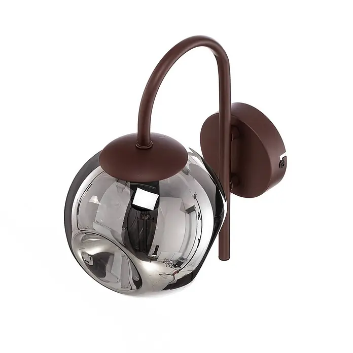 Lindby Wandleuchte Valentina - braun / rost, alu / grau / zink, E14 - Braune Wandleuchte aus Metall mit rauchgetöntem, unregelmäßig geformtem Glaskugelschirm.
