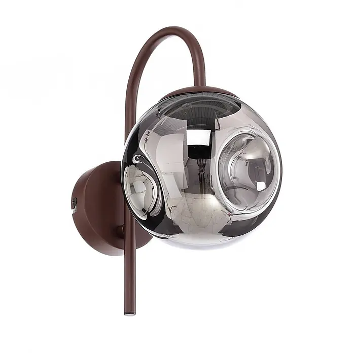 Lindby Wandleuchte Valentina - braun / rost, alu / grau / zink, E14 - Braune Metall-Wandleuchte mit rauchglasfarbenem Kugelschirm und unregelmäßigen reflektierenden Vertiefungen.