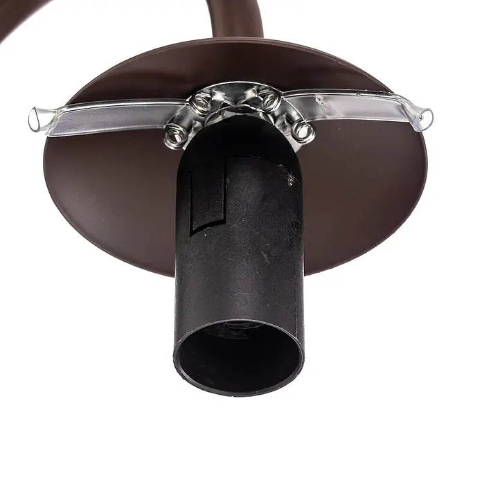 Lindby Wandleuchte Valentina - braun / rost, alu / grau / zink, E14 - Brauner Lampensockel mit schwarzer Glühbirnenfassung und transparenten Klammern.
