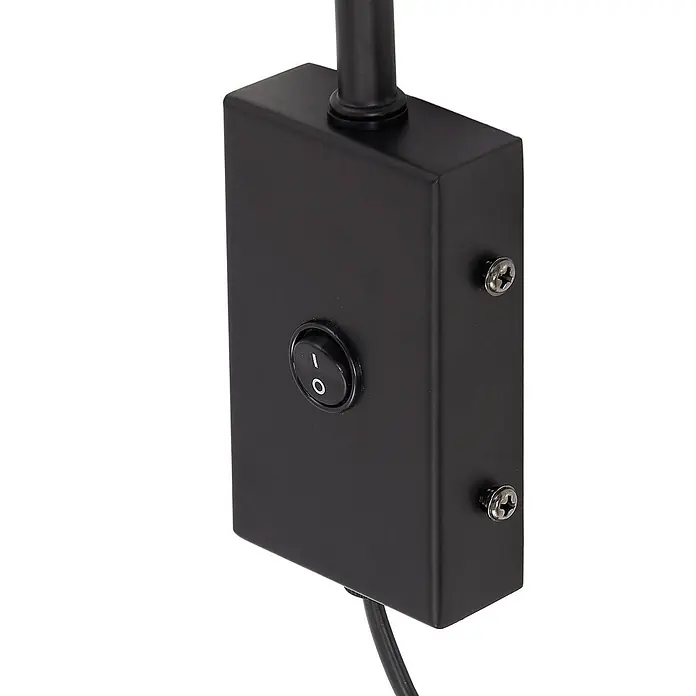 Lindby Wandleuchte Adrik - L x B x H: 48 x 23,5 x 23 cm, schwarz, schwarz, E27 - Schwarze elektrische Steuerbox mit Ein-/Ausschalter und Kabelanschlüssen.