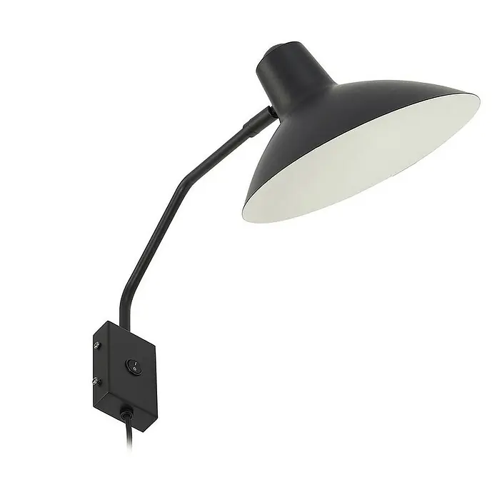 Lindby Wandleuchte Adrik - L x B x H: 48 x 23,5 x 23 cm, schwarz, schwarz, E27 - Mattschwarze Wandleuchte mit verstellbarem Arm, konischem Schirm (weiß innen) und Ein/Aus-Schalter.