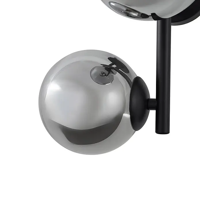 Lindby Wandleuchte Orbelia - L x B x H: 28 x 22,8 x 40 cm, schwarz, schwarz, G9 - Moderne Lampe mit kugelförmigen Rauchglas-Schirmen an einem mattschwarzen Metallgestell.