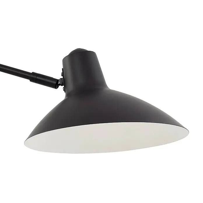 Lindby Wandleuchte Adrik - L x B x H: 48 x 23,5 x 23 cm, schwarz, schwarz, E27 - Matter schwarzer Metall-Lampenschirm mit weißer Innenseite, an einem Gelenkarm befestigt.
