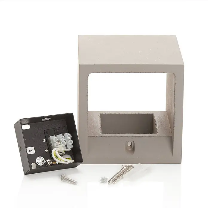 Lindby Wandleuchte Jayden - L x B x H: 11,5 x 11,5 x 11,5 cm, alu / grau / zink, G9 - Graues Wandleuchtengehäuse in Betonoptik mit Anschlussdose und Montagematerial.