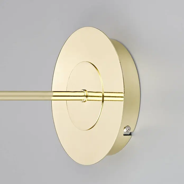 Lindby Wandleuchte Pola - messing / gold, creme / amber, E27 - Polierte goldene runde Wandhalterung mit zentraler Stange und sichtbarer Schraube.