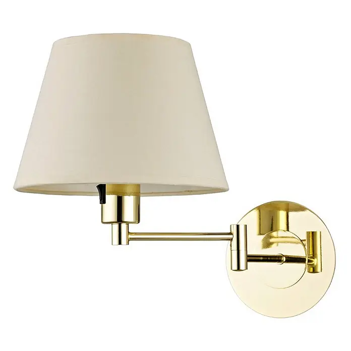 Lindby Wandleuchte Pola - messing / gold, creme / amber, E27 - Messing-Schwenkarm-Wandleuchte mit cremefarbenem Stoffschirm und Schalter.