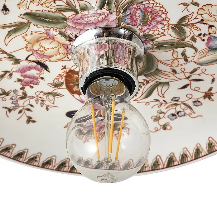 Lucande Wandleuchte Faelira - violett / pink / rose, E27 - Keramikleuchte mit Blumenmuster und Chromfassung, bestückt mit einer LED-Glühfadenlampe.