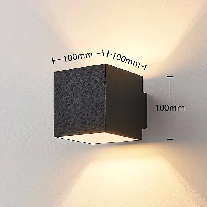 Arcchio Wandleuchte Zuzana - schwarz, schwarz, G9 - Schwarze kubische Wandleuchte, 100x100x100mm, an der Wand montiert, strahlt Licht nach oben und unten.