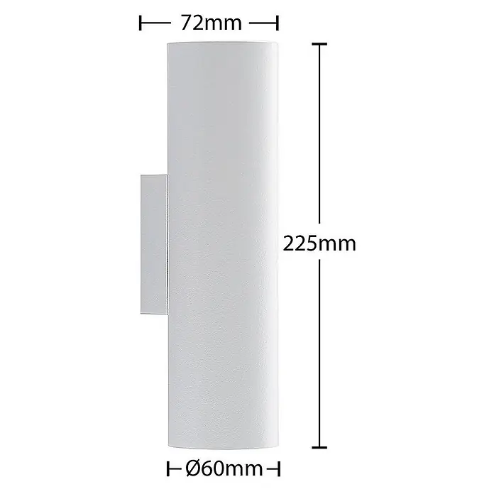 Arcchio Wandleuchte Brinja - L x B x H: 7,2 x 6 x 22,5 cm, weiß / opal, weiß / opal, GU10 - Weißes, längliches, wandmontiertes Licht mit zylindrischer Front, inklusive Maßen.