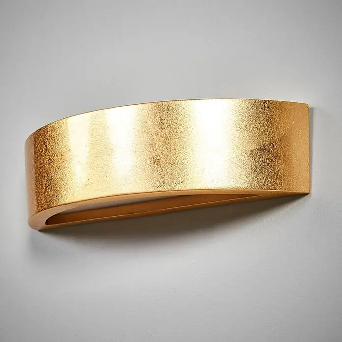 Lindby Wandleuchte Jasin - L x B x H: 10 x 30 x 7,5 cm, messing / gold, E14 - Gebogene Wandleuchte aus strukturiertem Blattgold, bietet indirekte Auf- und Abwärtsbeleuchtung.