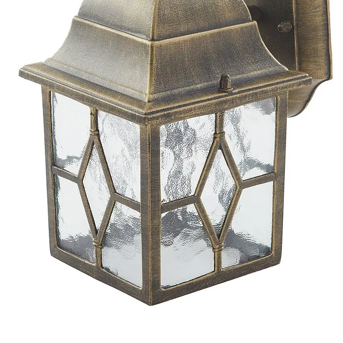 Lindby Wandleuchte Purnima - L x B x H: 17,8 x 15,1 x 31,8 cm, bronze / altmessing, bronze / altmessing, E27 - Wandleuchte aus Antikbronze mit strukturiertem Glas und dekorativem Rautenmuster.