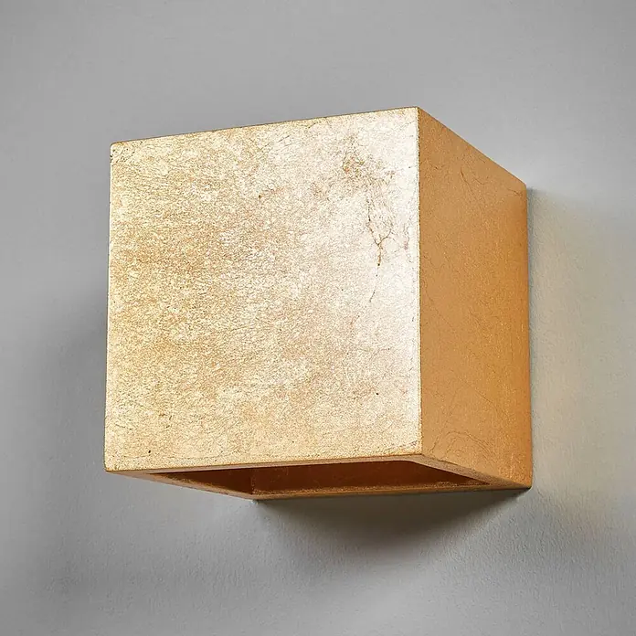 Lindby Wandleuchte Yade - L x B x H: 11,5 x 11,5 x 11,5 cm, messing / gold, G9 - Quadratische Wandleuchte mit texturierter Blattgold-Oberfläche.