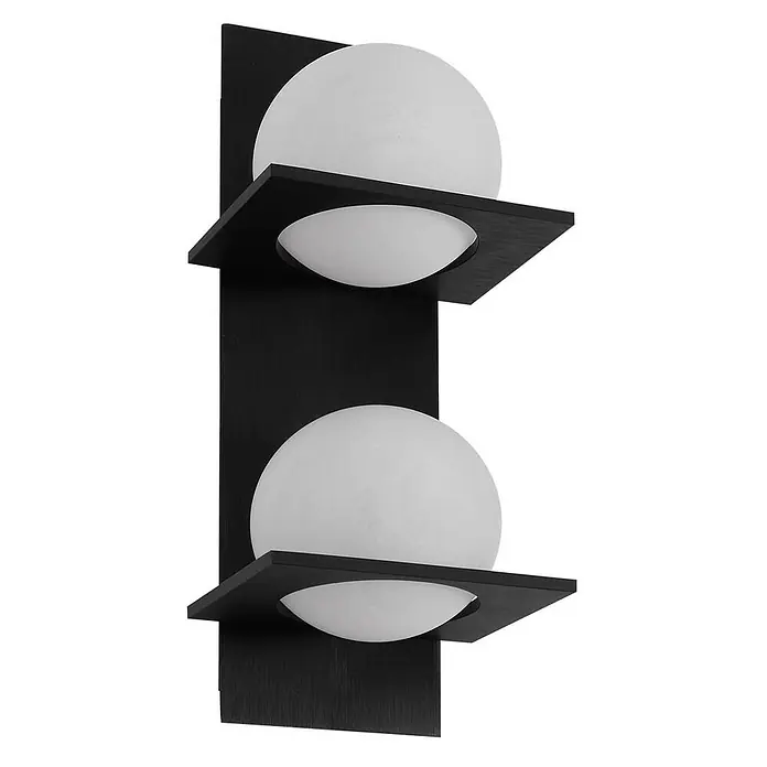 Lucande Wandleuchte Kulka - L x B x H: 13 x 13 x 32 cm, schwarz, G9 - Schwarze Wandleuchte mit zwei quadratischen Rahmen, die kugelförmige weiße Diffusoren halten.