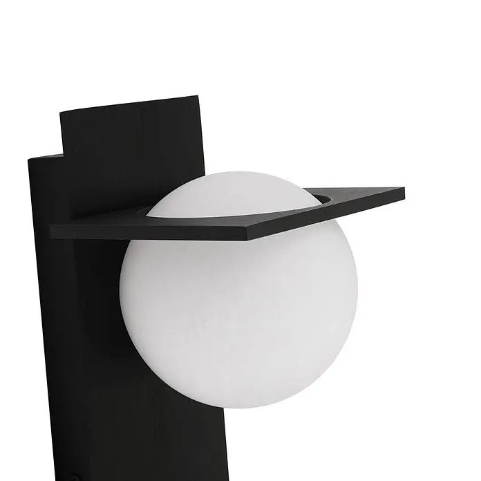 Lucande Wandleuchte Kulka - L x B x H: 13 x 13 x 32 cm, schwarz, G9 - Schwarze moderne Wandleuchte mit weißem kugelförmigem Diffusor und geometrischer Halterung.
