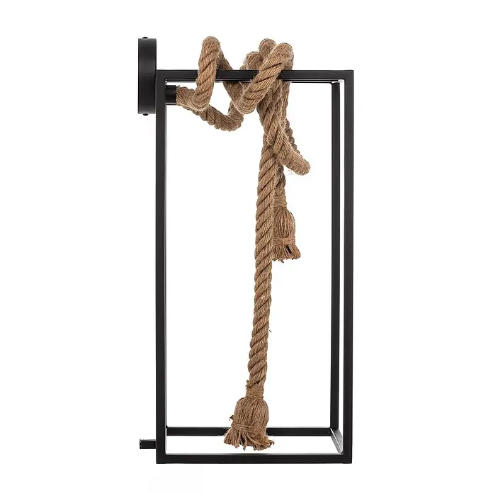 Lucande Wandleuchte Vlados - L x B x H: 27,5 x 25 x 54 cm, schwarz, schwarz, E27 - Schwarze Wandleuchte aus Metall mit dickem, naturfarbenem Seilelement.