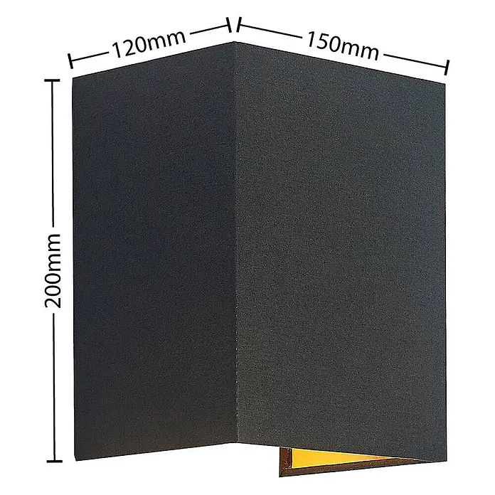 Lindby Wandleuchte Lukani - L x B x H: 12 x 15 x 20 cm, schwarz, E27 - Dunkelgraue rechteckige Außenwandleuchte, warmes Licht emittierend, Maße 200x150x120mm.