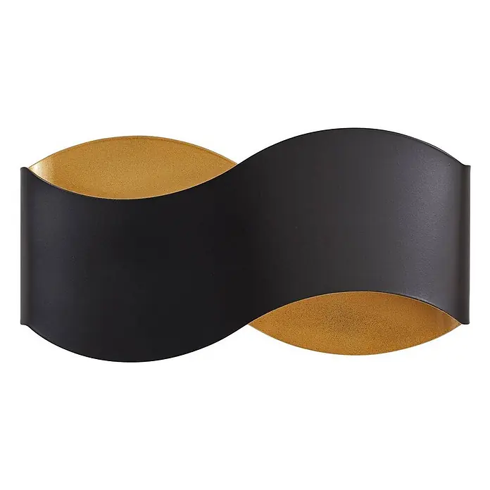 Lindby Wandleuchte Dailin - L x B x H: 10 x 30 x 15 cm, schwarz, G9 - Gebogene Wandleuchte mit mattem schwarzem Äußeren und strukturierter goldener Innenseite.