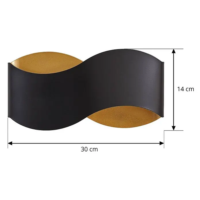 Lindby Wandleuchte Dailin - L x B x H: 10 x 30 x 15 cm, schwarz, G9 - Gewellte Wandleuchte aus schwarzem und goldenem Metall.