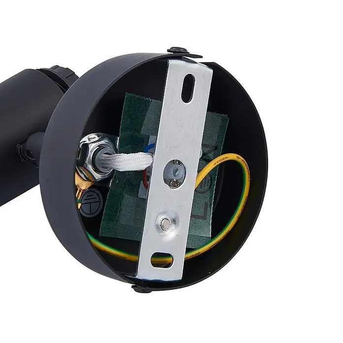 Lindby Wandleuchte Pendura - L x B x H: 9 x 9 x 12,5 cm, schwarz, alu / grau / zink, E14 - Schwarzer Leuchtenfuß mit Innenverkabelung, Erdungsdraht und Montagebügel, installationsbereit.