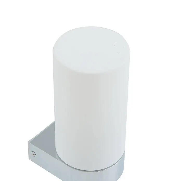 Lucande Wandleuchte Basolo - L x B x H: 10 x 8 x 17,2 cm, chrom / silber, E14 - Wandleuchte mit weißem zylindrischem Diffusor und verchromtem Sockel.