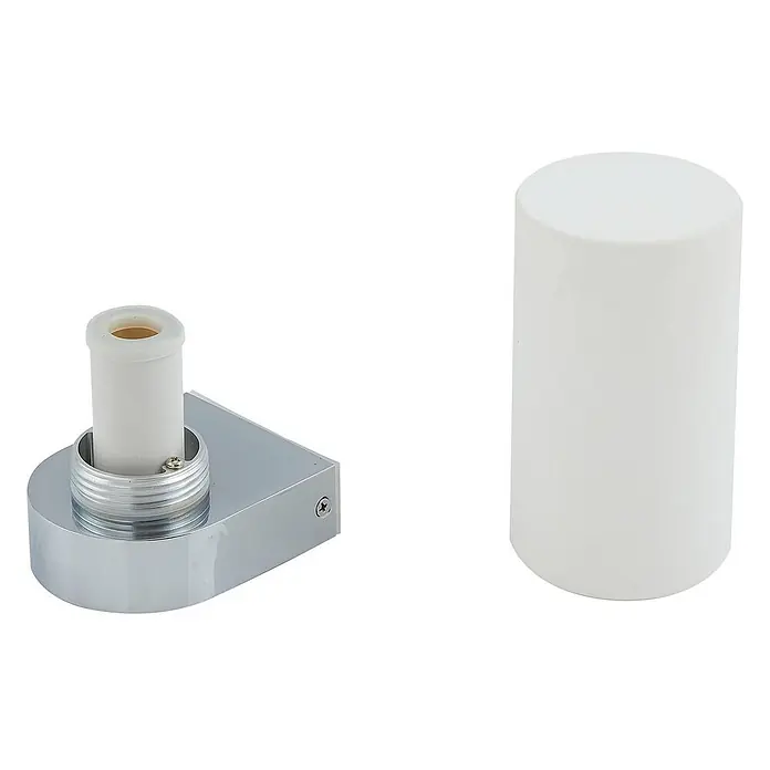 Lucande Wandleuchte Basolo - L x B x H: 10 x 8 x 17,2 cm, chrom / silber, E14 - Wandleuchtenbasis aus Chrom mit weißem zylindrischem Diffusor.
