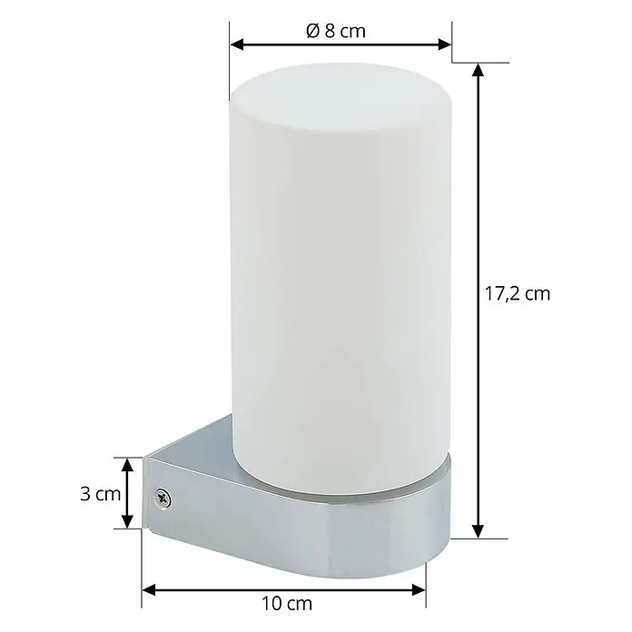Lucande Wandleuchte Basolo - L x B x H: 10 x 8 x 17,2 cm, chrom / silber, E14 - Zylindrische Wandleuchte mit weißem Milchglasschirm und silbernem Metallsockel, 17,2 cm hoch.