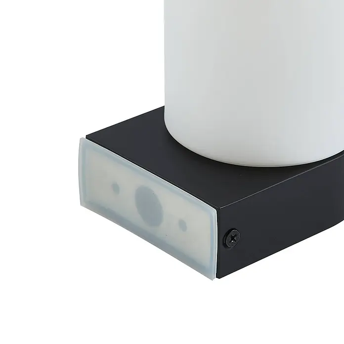 Lucande Wandleuchte Basolo - weiß / opal, E14 - Weißer mattierter Diffusor auf schwarzem Rechtecksockel mit durchscheinendem Sensor-/Lichtpanel.