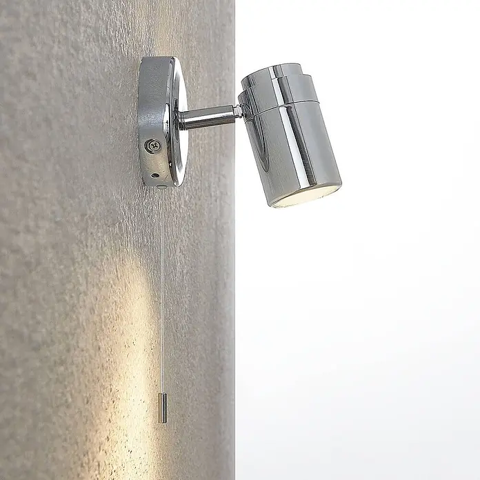 Lindby Wandleuchte Remilan - L x B x H: 12,3 x 9 x 10,6 cm, chrom / silber, chrom / silber, GU10 - Verchromter Wandstrahler mit Zugschalter, warmes Licht abgebend.